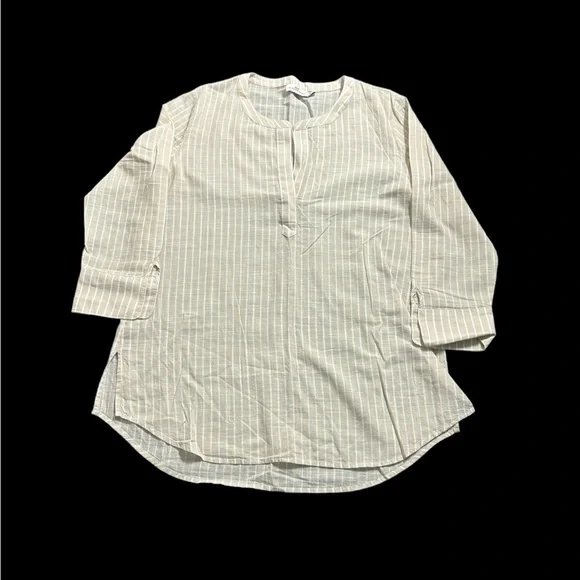 Vineyard Vines Tan White Striped V-Neck 3/4
Sleeve Casual Breezy Blouse size M - Picture 1 of 9
